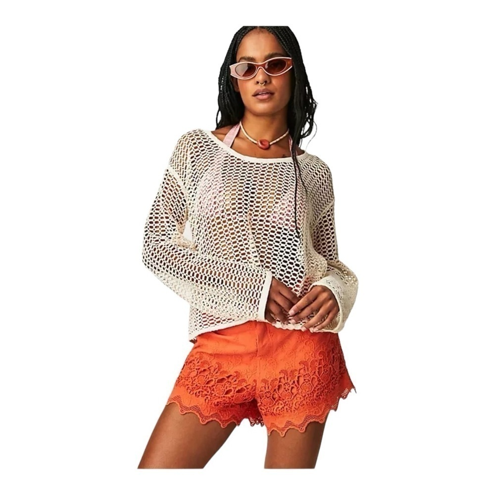 Free People Fp One Aimee Shorts Crochet Embroidered in Papaya NWOT